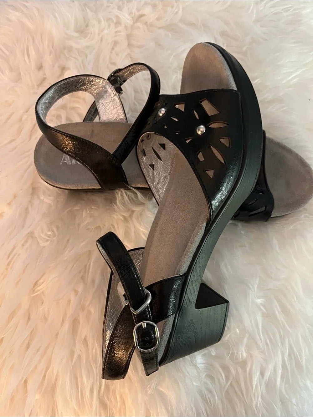 Alegria Black Cutout Platform Sandals with Stud Accent